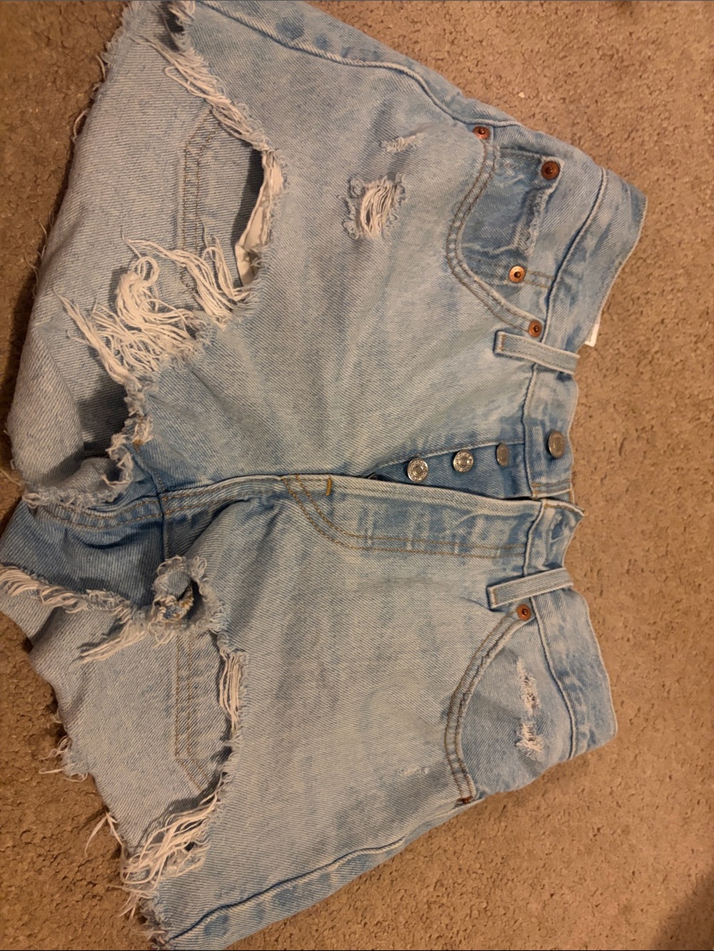 Levi's Light Blue Distressed High-Rise Denim Shorts
